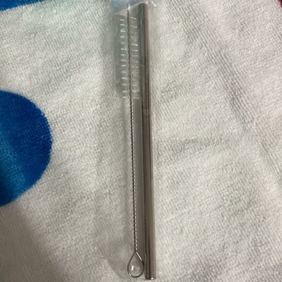 NWOT Cute small teal reusable cup with unused metal straw and brush cleaner 5” - Picture 3 of 4